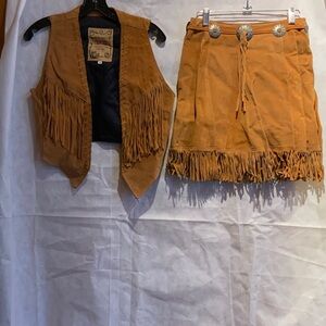 Phoenix USA Frontier Fringed Suede Vest and Skirt Set